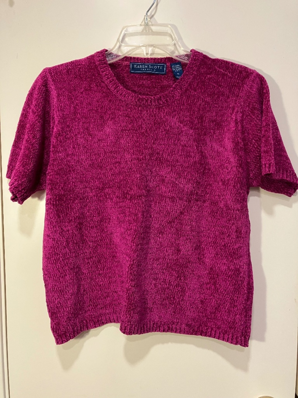 Karen Scott Medium Chenille Raspberry short sleeve sweater